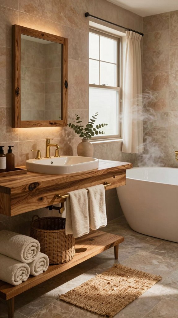 natural wood enhances bathrooms