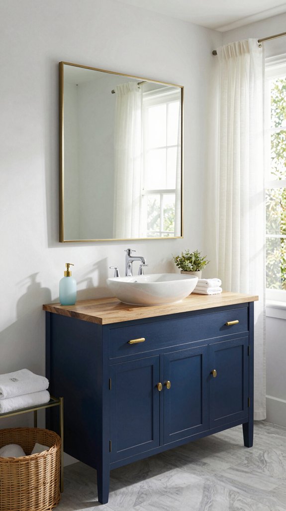 25 Blue Bathroom Ideas for a Calm Coastal Vibe 9 navy vanity design elegance