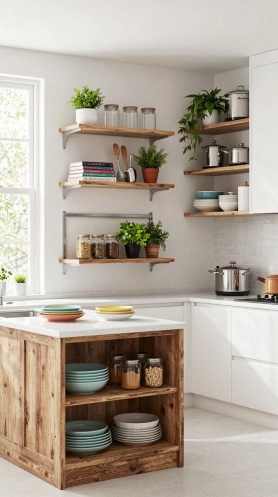 open functional kitchen shelving