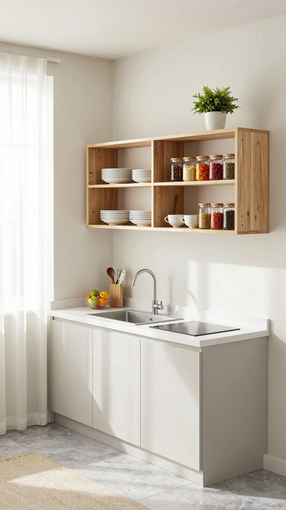 open shelving enhances functionality
