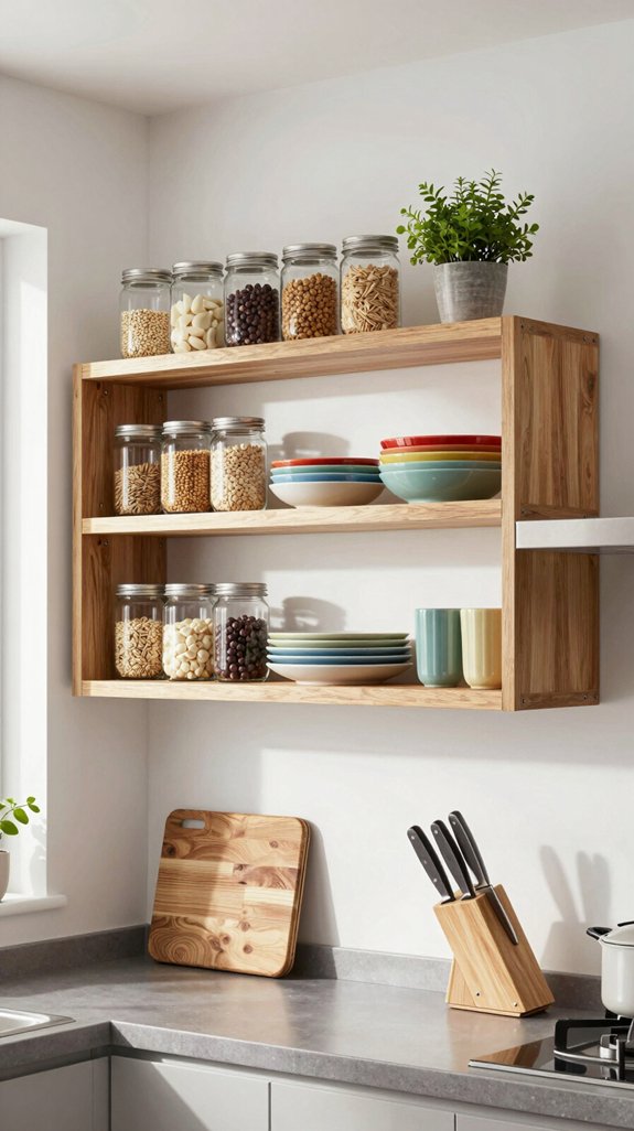 open shelving enhances kitchen efficiency