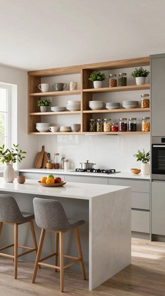 16 Peninsula Kitchen Ideas for Smart Layout Planning 7 open shelving for accessibility