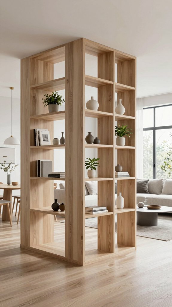 15 Living Room Partition Design Ideas for Modern Homes 14 open shelving for space division