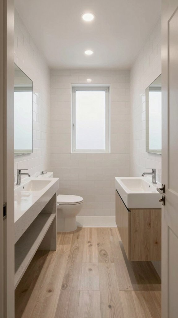 19 Long Narrow Bathroom Ideas That Improve Flow 9 optimize sink placement efficiency