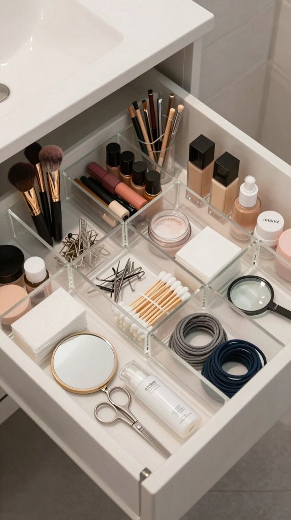 26 Tiny Bathroom Storage Ideas That Save Every Inch 22 orderly makeup drawer organizers
