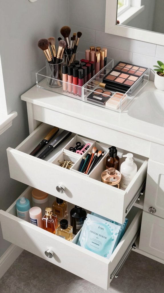 organized makeup drawer zones