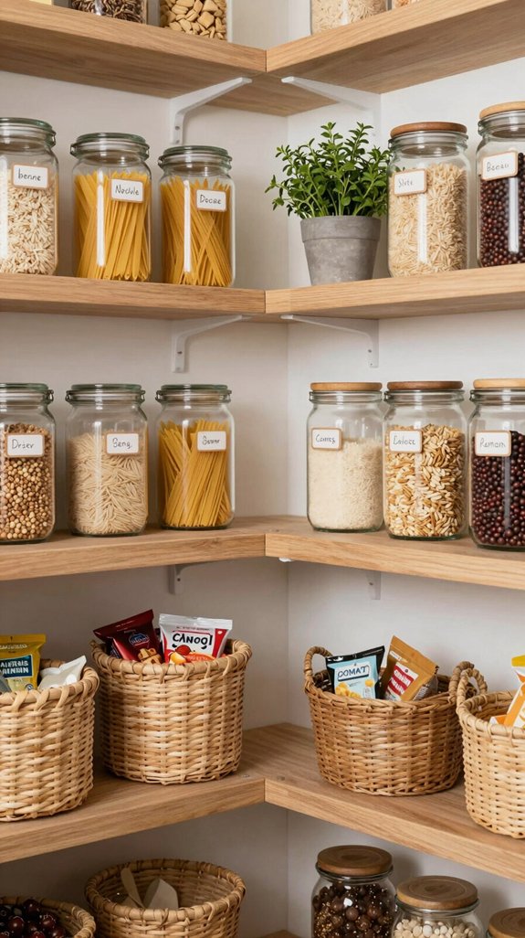 organized pantry with baskets