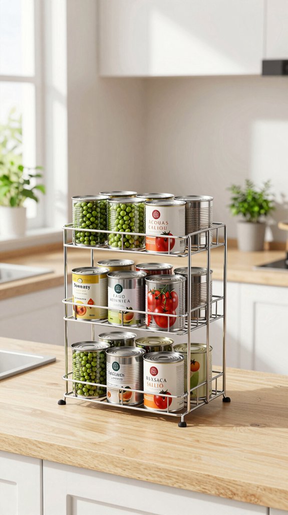 organized pantry with can racks