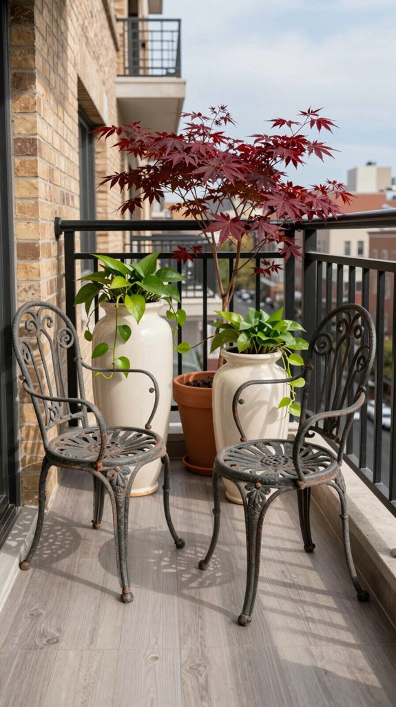 15 Small Balcony Ideas Apartment Owners Will Love 11 ornamental chairs geometric planters