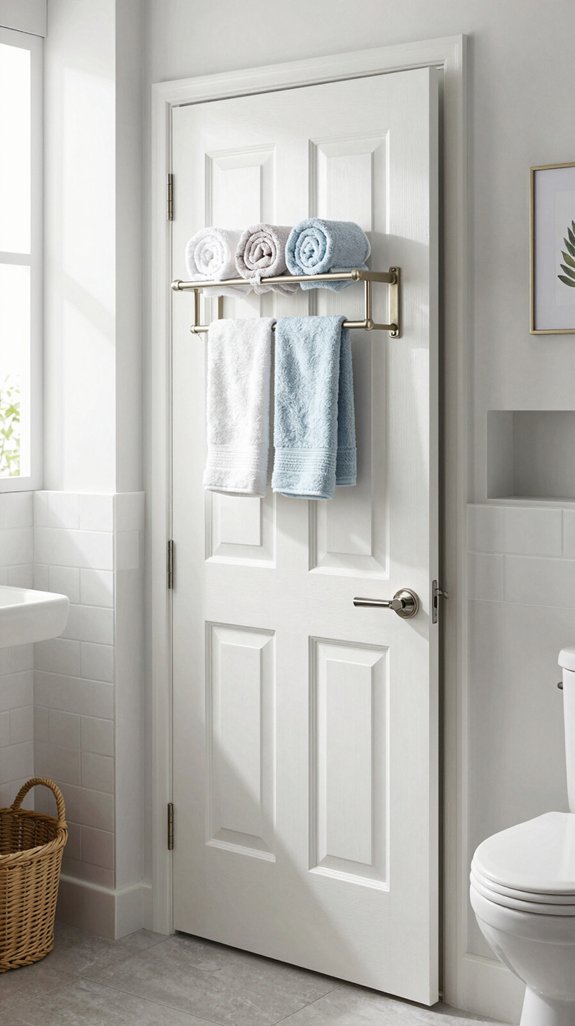 22 Apartment Bathroom Decor Ideas That Are Renter-Friendly 11 over the door towel organization