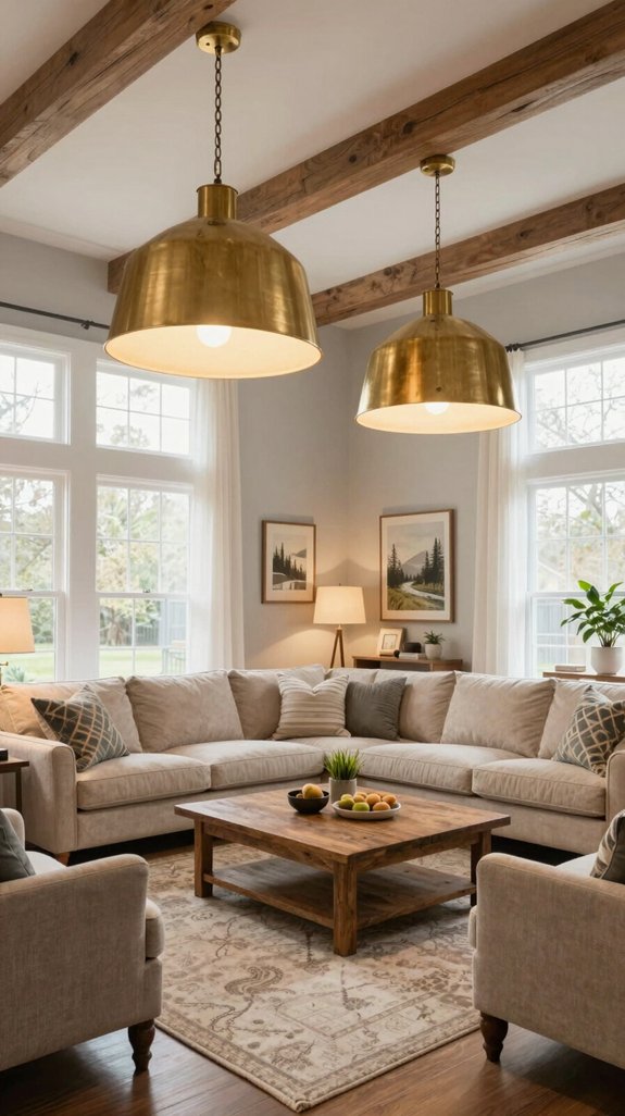 17 American Living Room Design Ideas for Comfortable Homes 16 oversized fixtures create ambiance