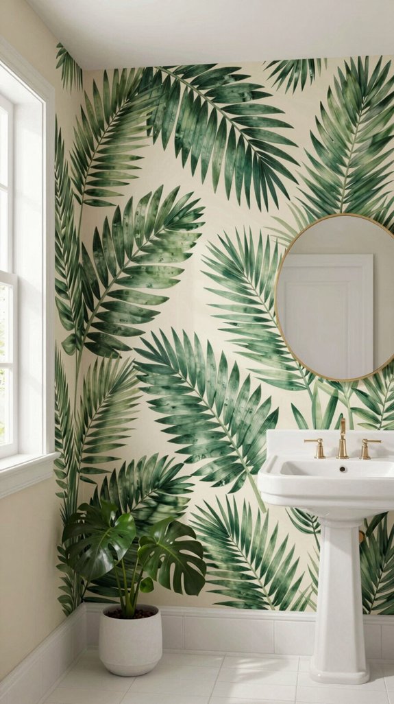 20 Wallpaper Bathroom Ideas That Transform Plain Walls 13 oversized palm leaf prints