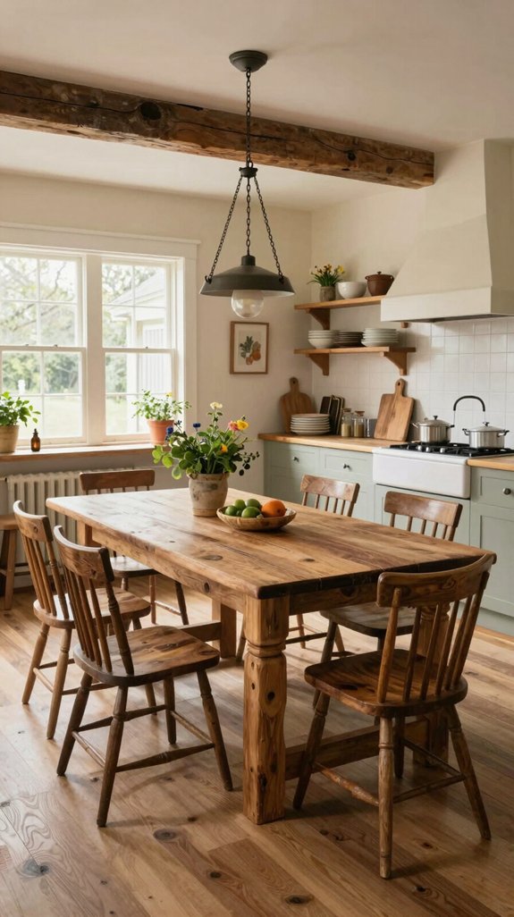 23 Farmhouse Kitchen Ideas for a Cozy Rustic Feel 19 oversized rustic dining tables