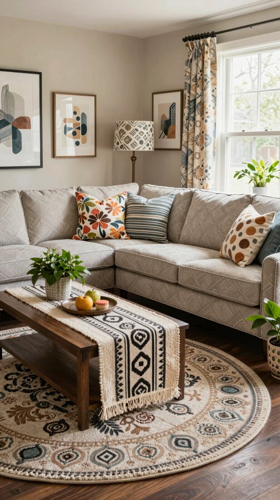 17 American Living Room Design Ideas for Comfortable Homes 8 pattern layering for ambiance