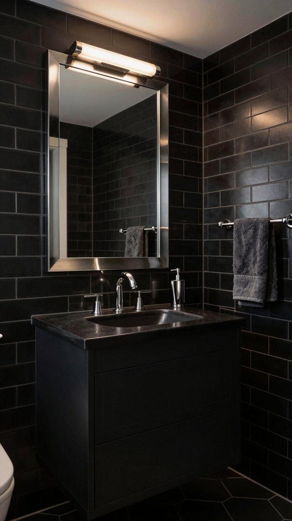 17 Black Bathroom Ideas That Feel Bold and Luxurious 16 polished nickel s refined elegance