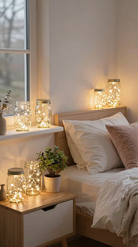 12 Fairy Lights Bedroom Ideas for a Magical Touch 11 portable glowing mason jars