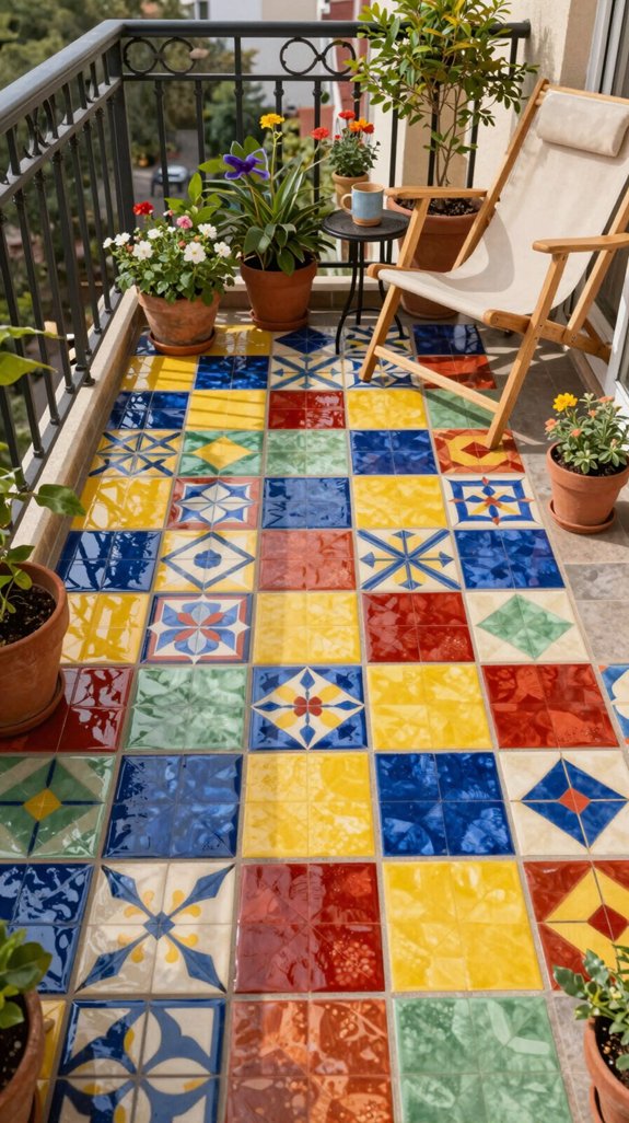 18 Balcony Flooring Ideas That Transform Your Space 6 quilt style ceramic tiles charm