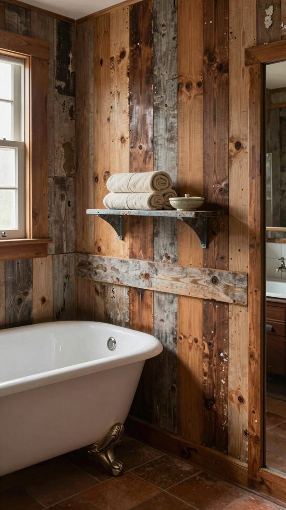 24 Farmhouse Bathroom Ideas With Rustic Charm 4 reclaimed wood paneling installation