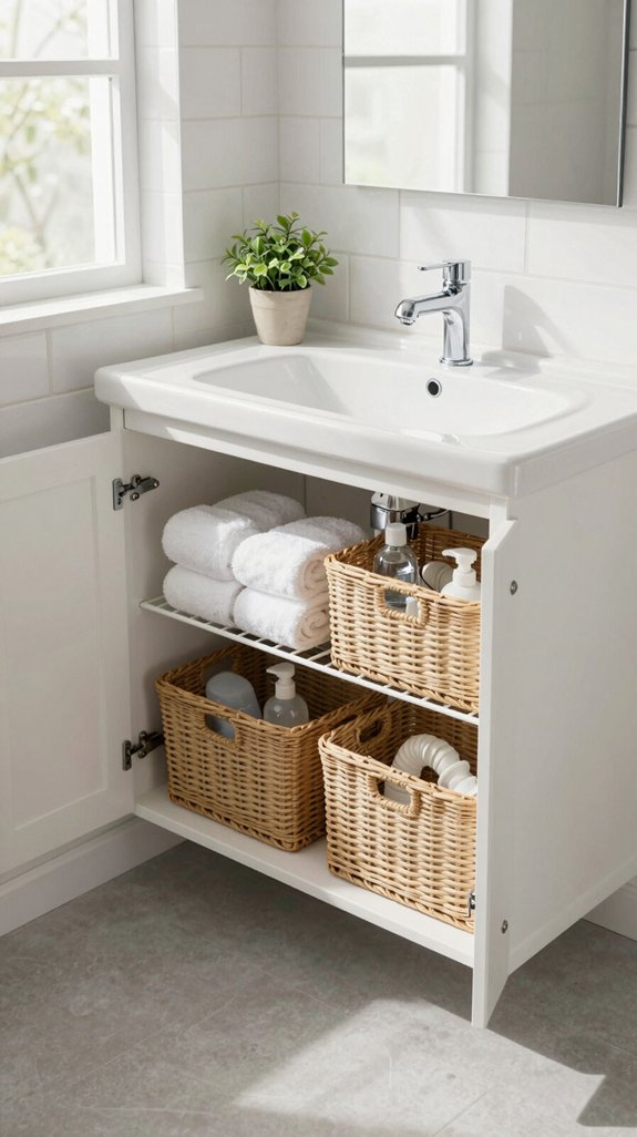 22 Apartment Bathroom Decor Ideas That Are Renter-Friendly 10 renter friendly under sink organization