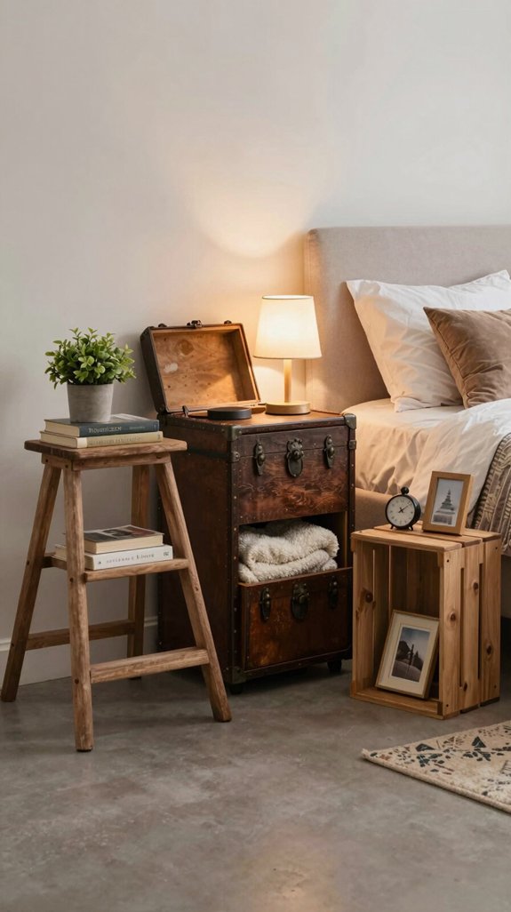 13 Side Table Ideas for the Bedroom That Add Function 5 repurposed vintage suitcase nightstands