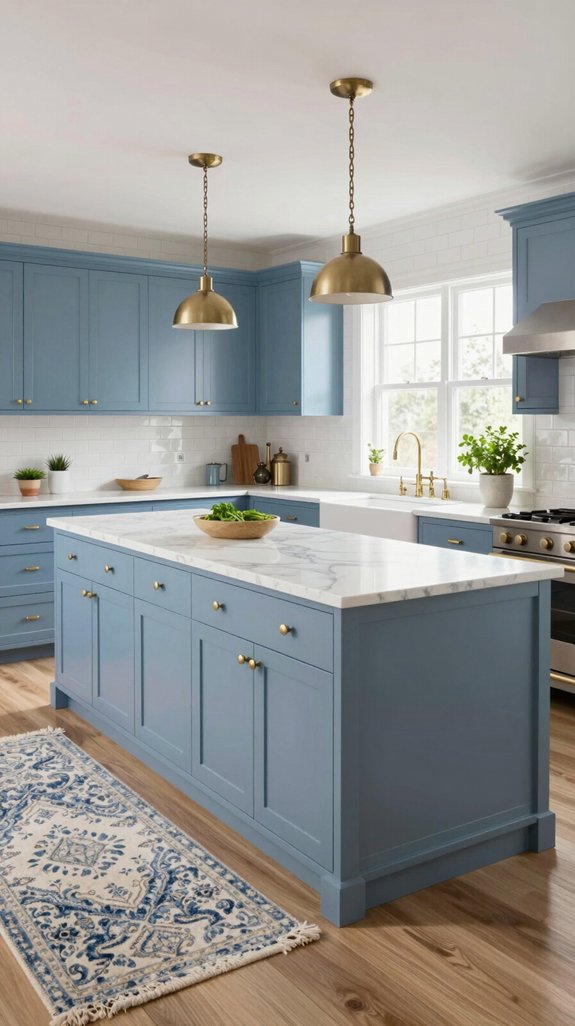 rugs enhance blue kitchens