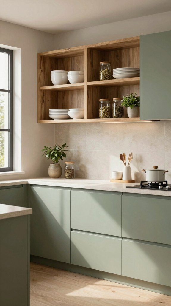 19 Sage Green Kitchen Ideas That Feel Calm and Elegant 12 sage green cabinet styling