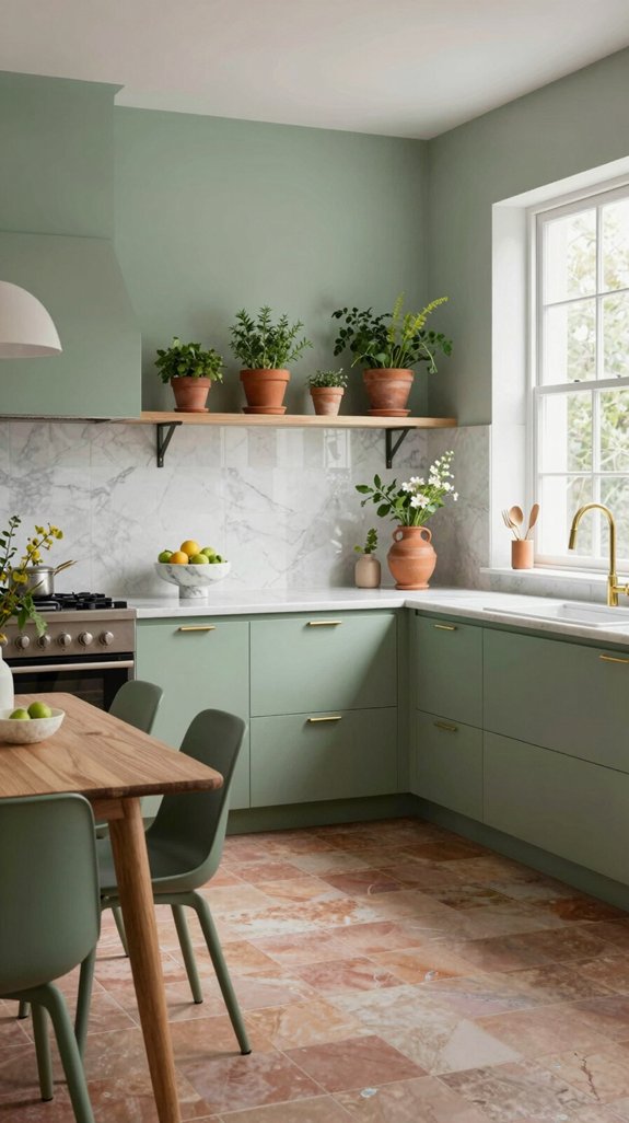 19 Sage Green Kitchen Ideas That Feel Calm and Elegant 11 sage green terracotta marble