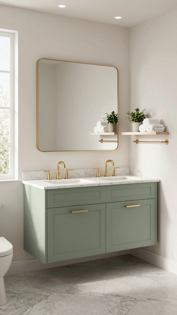 24 Sage Green Bathroom Ideas for a Calm and Modern Look 6 sage marble brass elegance