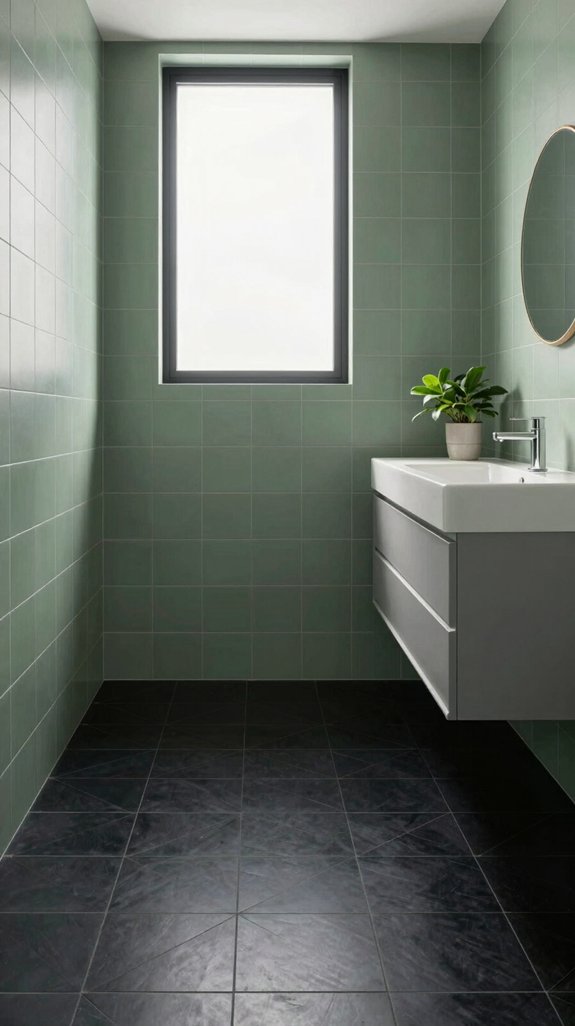 24 Sage Green Bathroom Ideas for a Calm and Modern Look 10 sage tiles black diamond floors