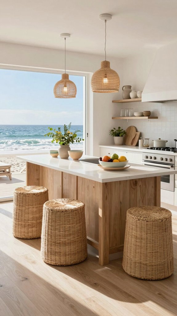 seagrass stools enhance kitchens