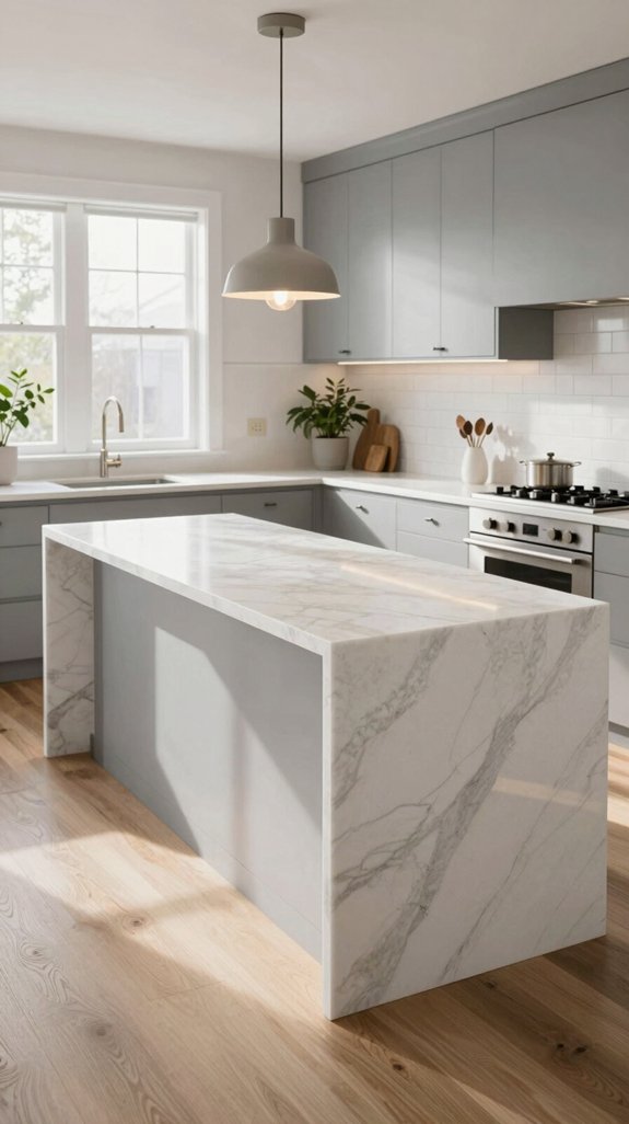 15 Kitchen Platform Ideas for a Sleek Finish 7 seamless waterfall countertop elegance