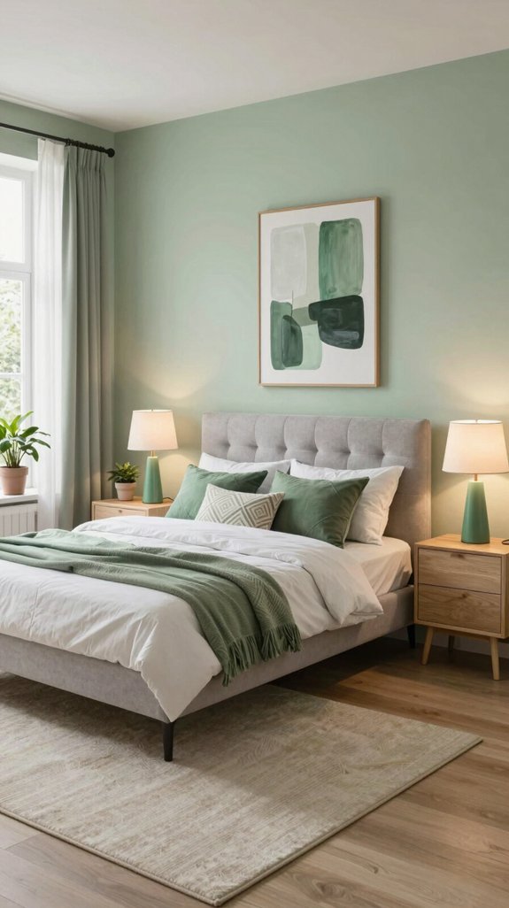 serene green bedroom lighting