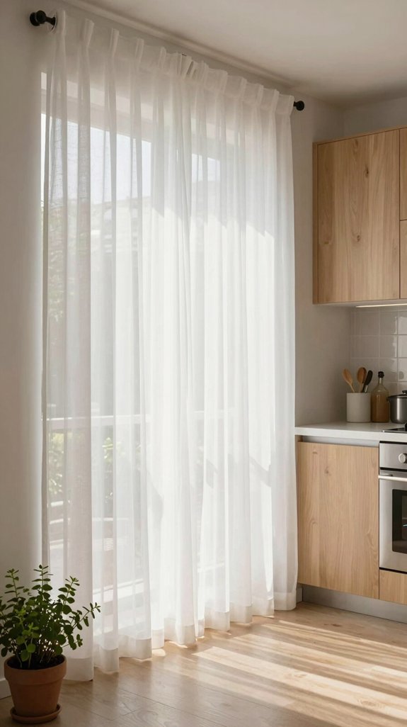 15 Kitchen Curtain Ideas That Add Soft Style 3 sheer curtains enhance kitchen ambiance