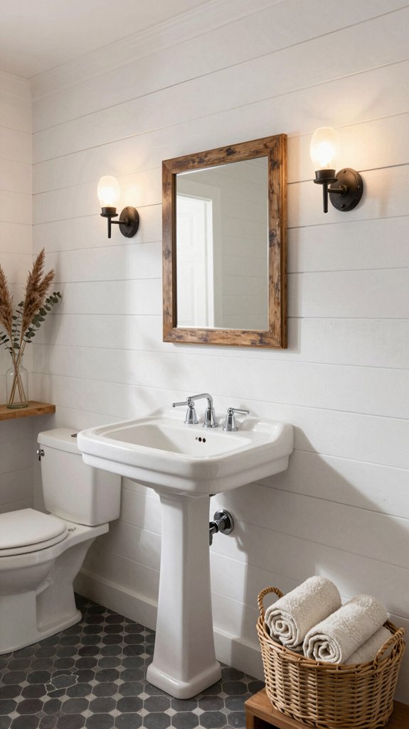 24 Farmhouse Bathroom Ideas With Rustic Charm 2 shiplap rustic moisture resistant design