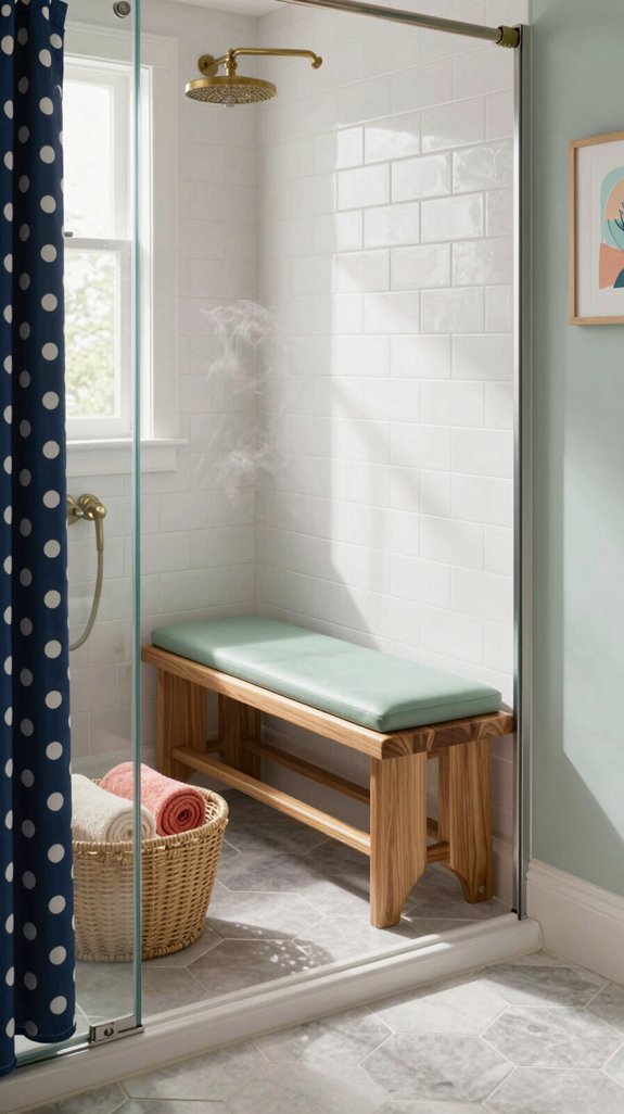 21 Fun Bathroom Ideas That Add Playful Personality 19 shower bench for wellness