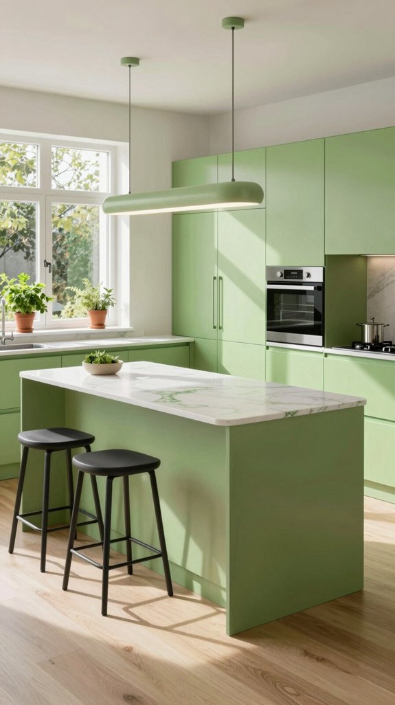 sleek handleless green designs