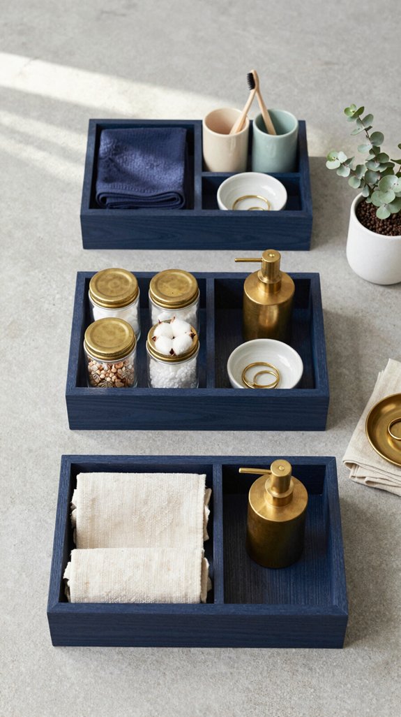 25 Bathroom Accessories Ideas That Elevate Your Decor 23 sleek navy wooden organizers