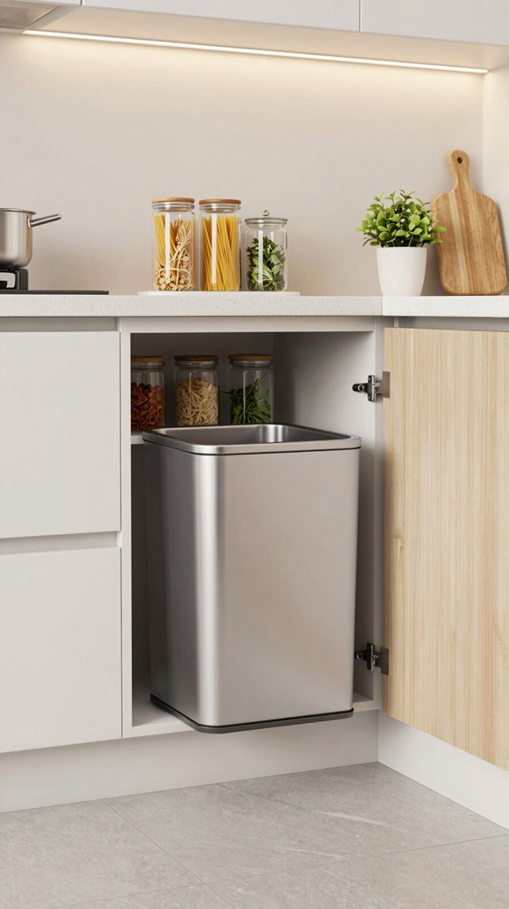 18 Kitchen Shelf Ideas for Stylish Storage 6 slide out trash bin benefits