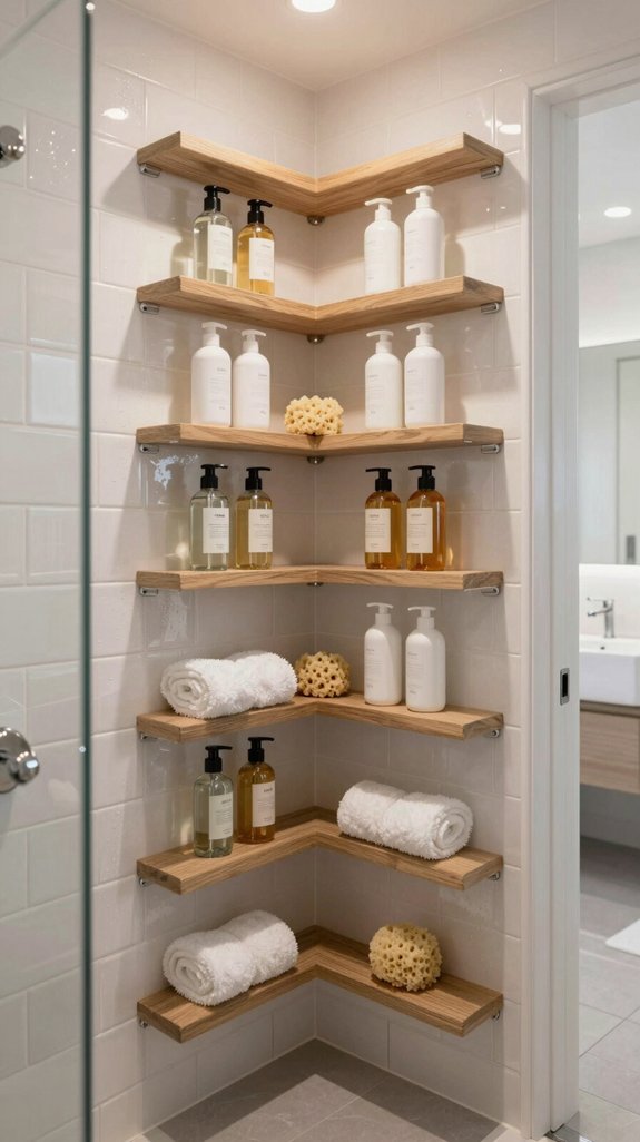 19 Long Narrow Bathroom Ideas That Improve Flow 19 smart corner shower storage
