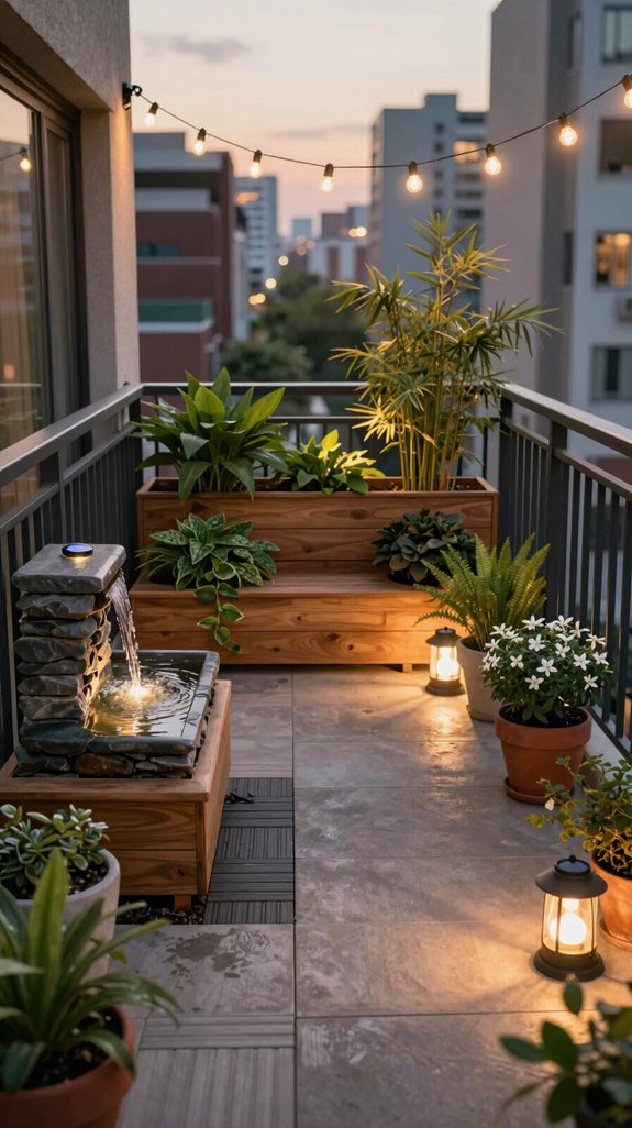 13 Apartment Balcony Garden Ideas for Urban Green Living 12 solar lights and water features