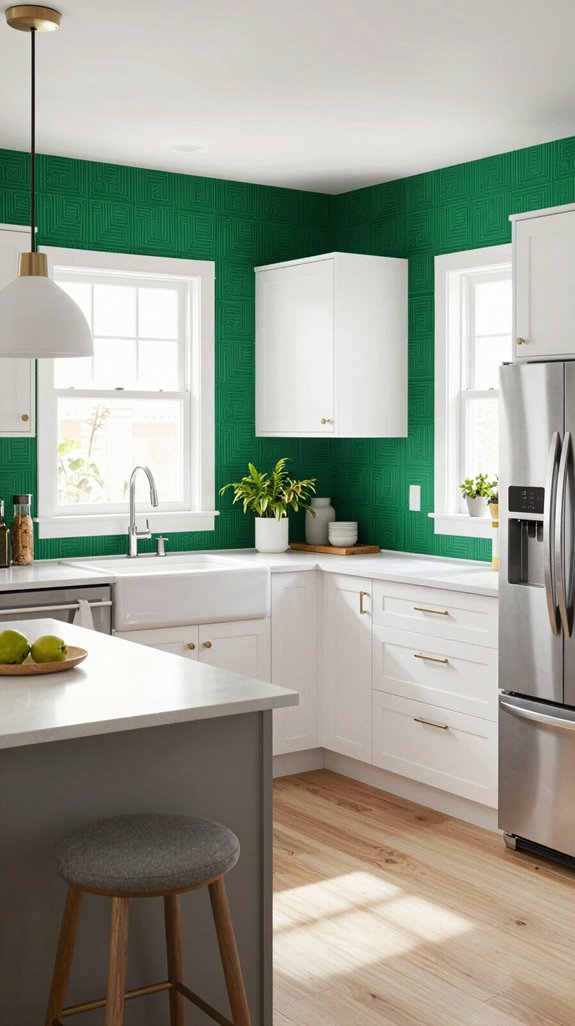 sophisticated emerald green kitchens