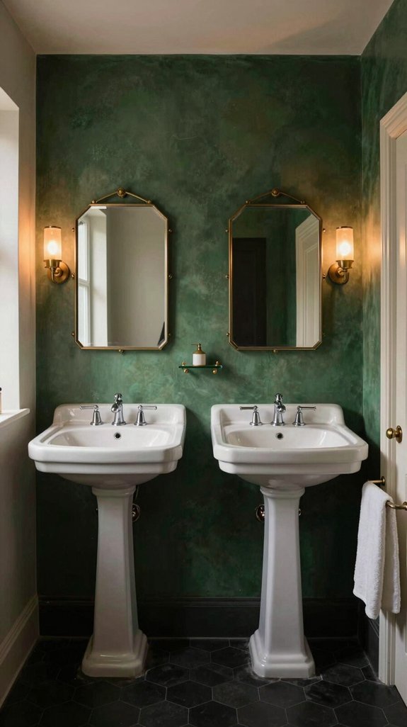 18 Dark Green Bathroom Ideas for a Bold, Moody Look 15 sophisticated sanctuary with contrast