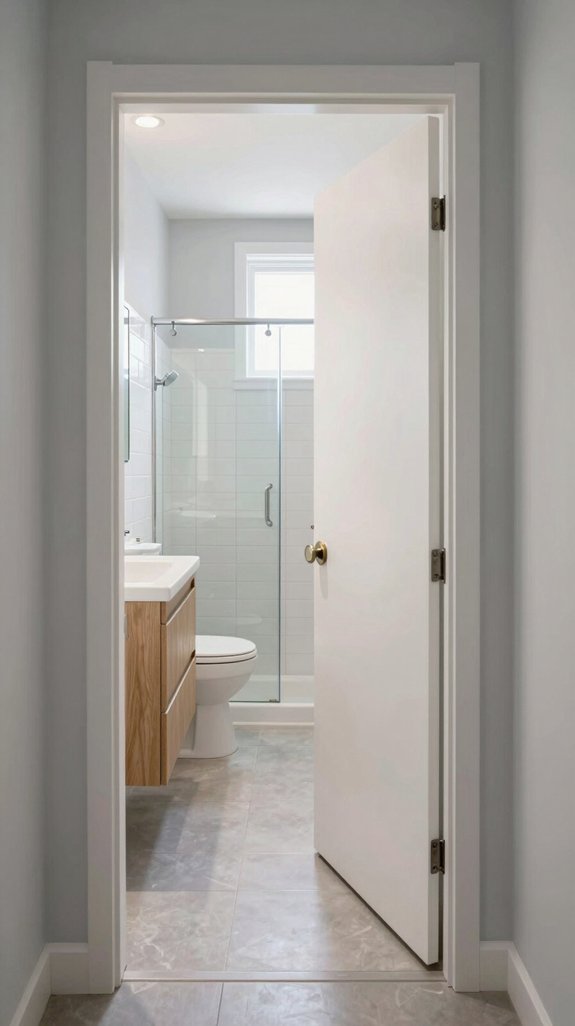 19 Long Narrow Bathroom Ideas That Improve Flow 4 space saving pocket door design