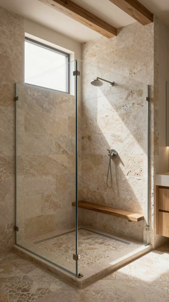 stone walk in shower installation