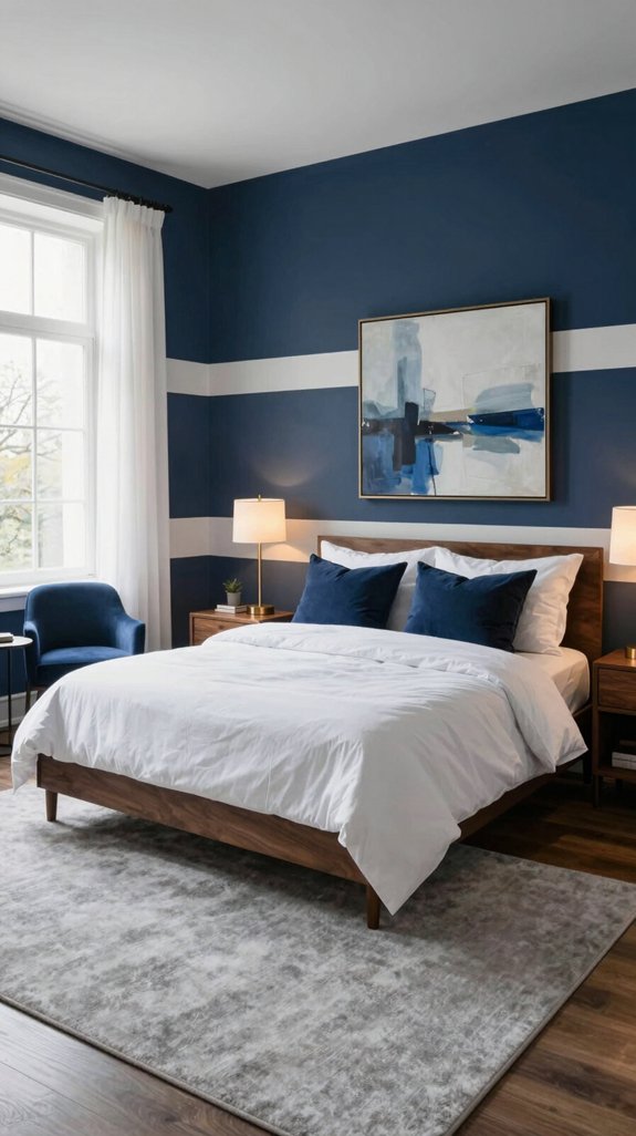 13 Navy Blue Bedroom Ideas for a Sophisticated Look 5 striped navy wall serenity