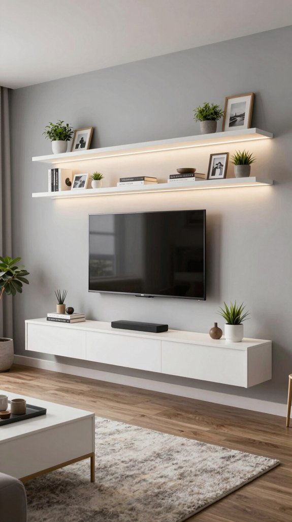 16 LED TV Panel Design Ideas for Living Rooms 15 stunning decor with floating shelves