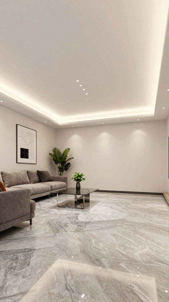 17 Living Room False Ceiling Design Ideas for Modern Homes 12 stylish marble look floor tiles