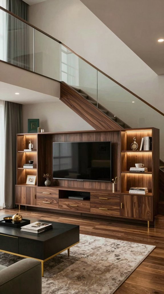 stylish staircase entertainment hub