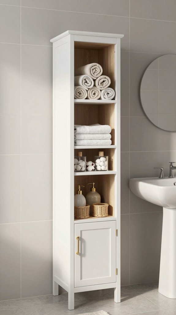 26 Tiny Bathroom Storage Ideas That Save Every Inch 6 stylish tall narrow cabinets