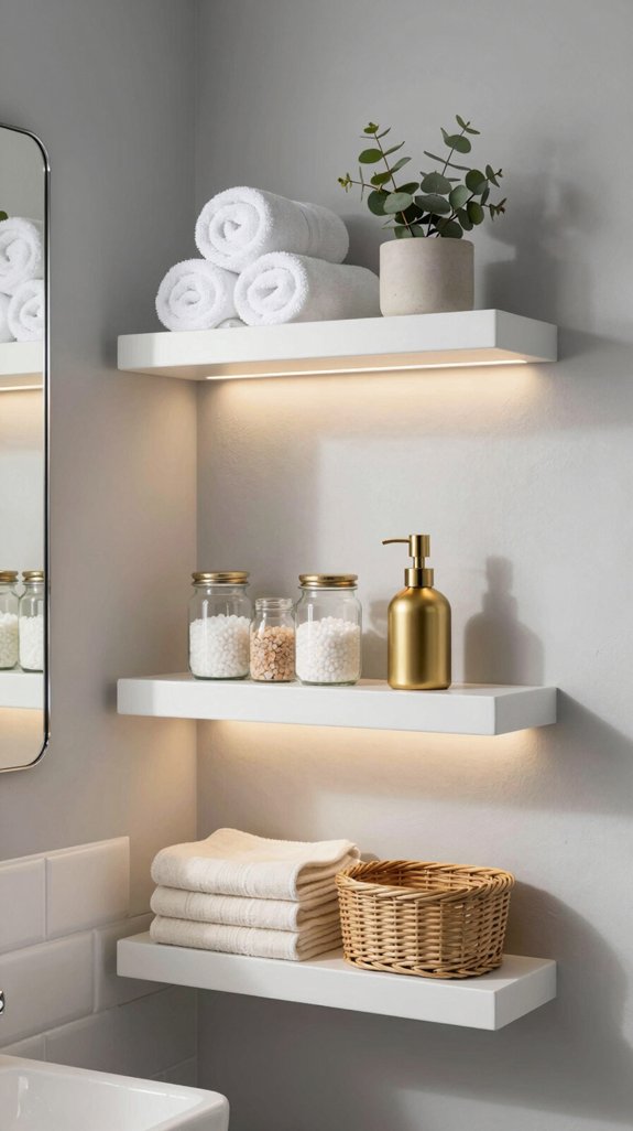 stylish wall mounted bathroom shelving